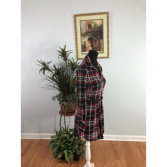 Derek Heart Shirt Dress Women Small Red Black Plaid Long Sleeve Stretch Casual - Picture 7 of 11